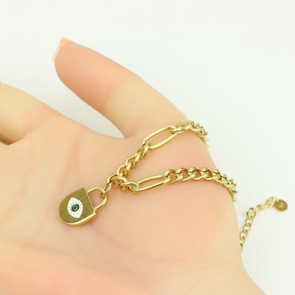 Bold Chunky Chain Necklace with Evil Eye Padlock Charm, XPNL0355 - Picture 3 of 12